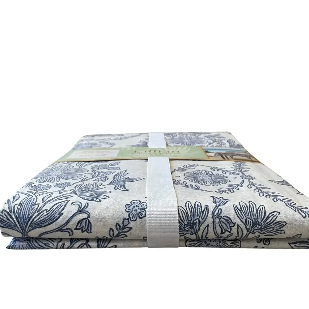 Lillian August Floral Easy Care Indoor Outdoor Tablecloth 60x120 Blue White NEW